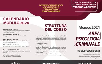 Corso di Alta Specializzazione in Psicologia Forense – Modulo 2024 – Area Psicologia Criminale – 05-07 luglio 2024